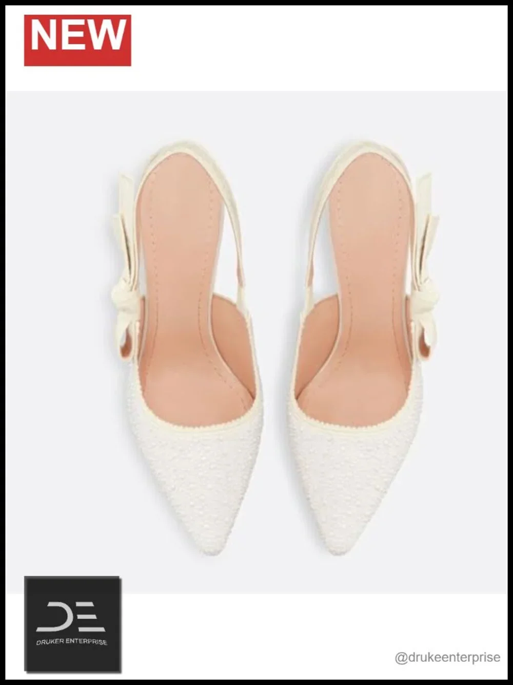 Mesh Slingback Pumps with Pearl Bow Stiletto High Heels